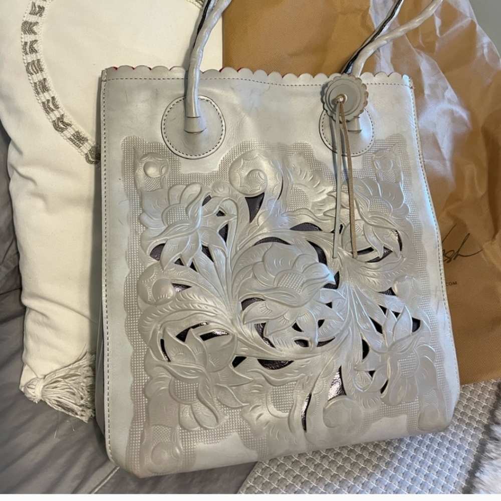 Patricia Nash Cavo Tote Light Gray with Silver Metallic Accents